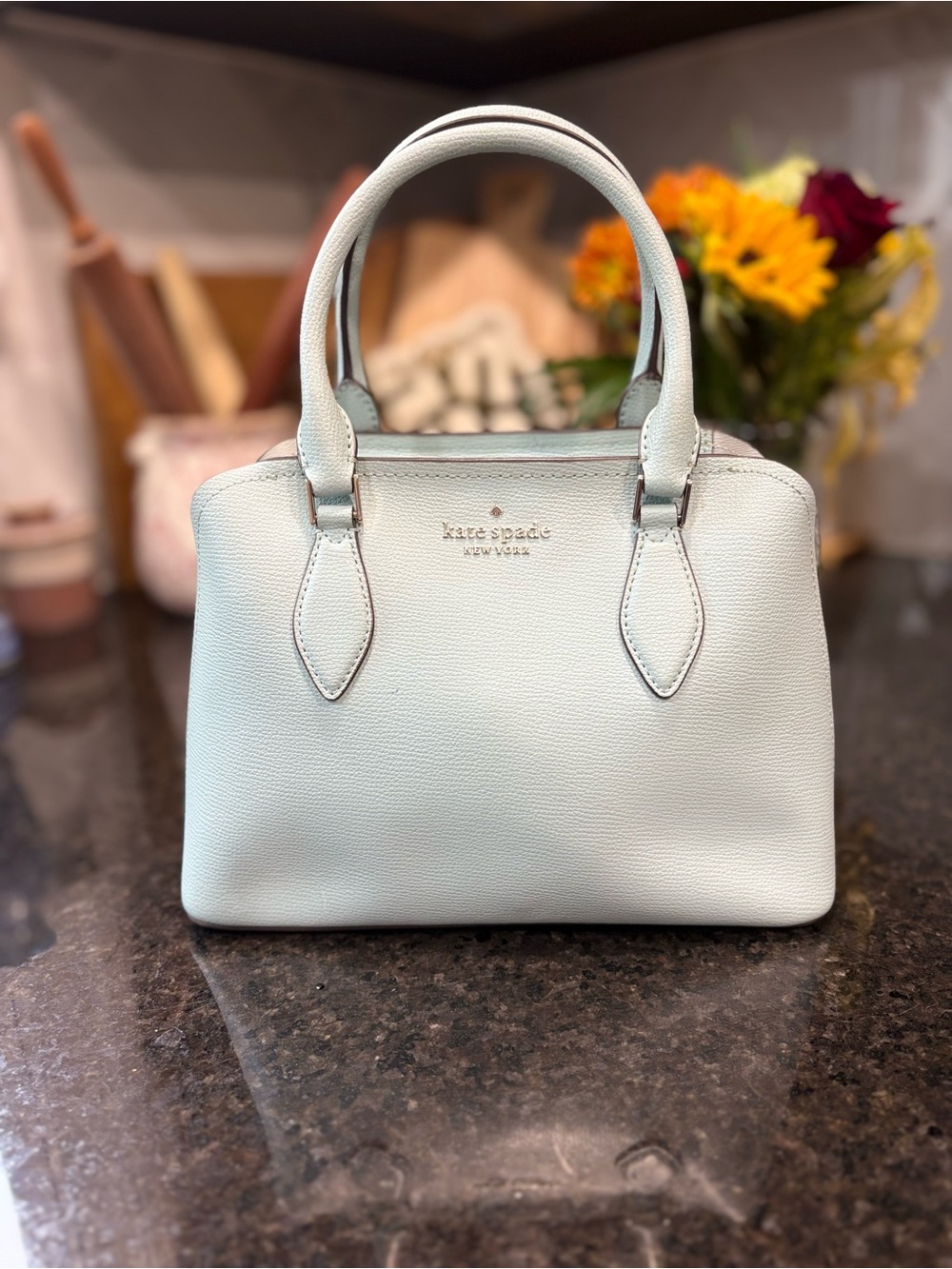 kate spade pale blue “Darcy” leather satchel